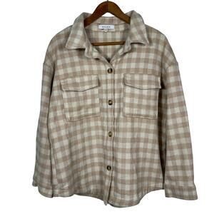 Moodie Womens M Beige Cream Plaid Wool Blend Shacket Button Front Jacket‎